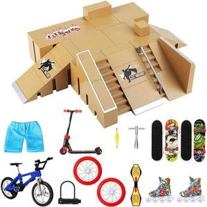 Fingerboard Skatepark 8Pcs, Fingerboard Ramps with 9Pcs Mini Finger Toys Set